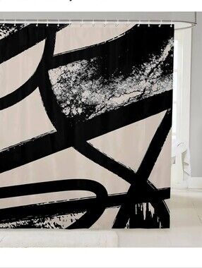 Abstract Black Brushstroke Shower Curtain - Modern Bathroom Decor